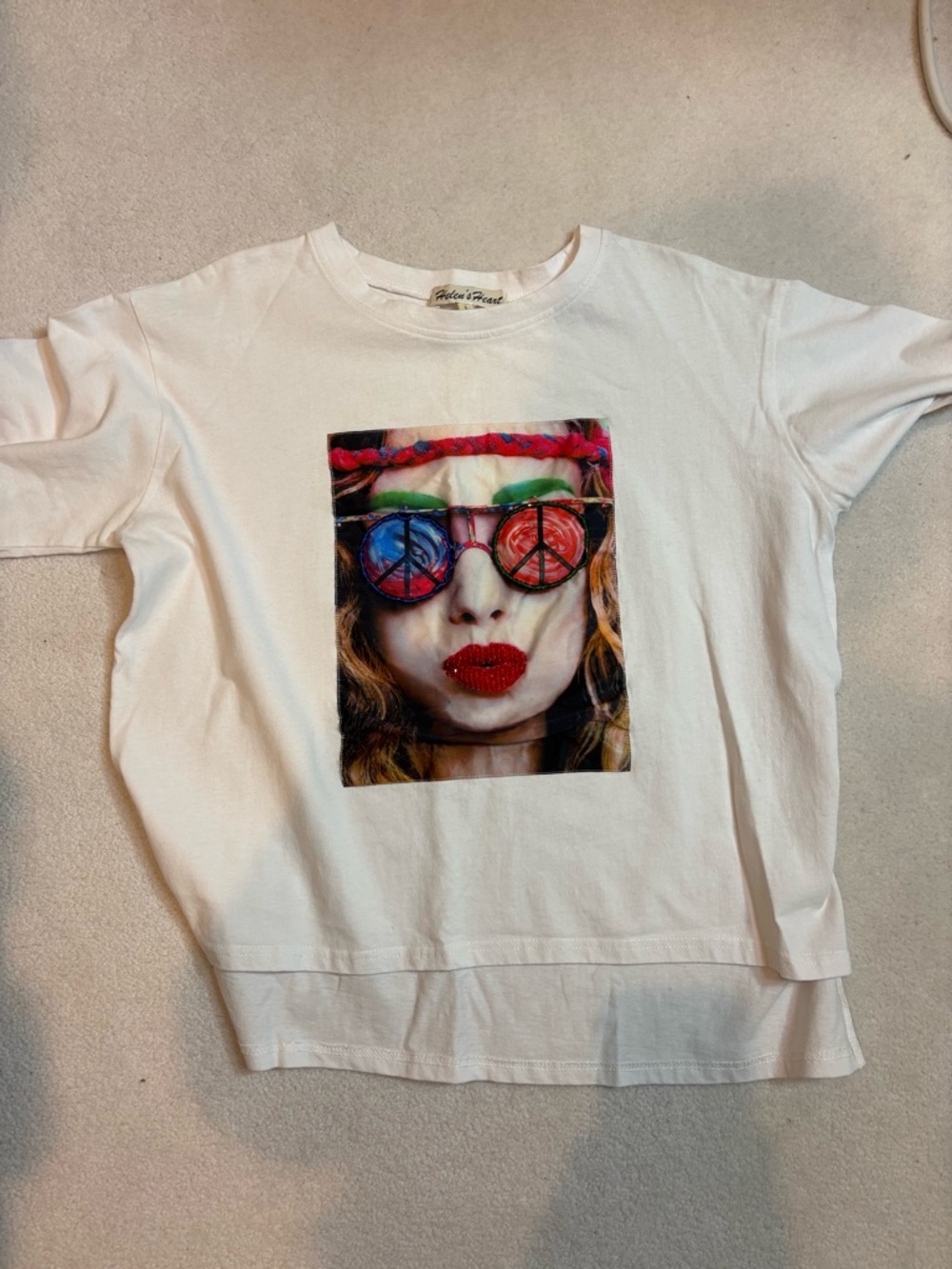 White Graphic Tee with Red Accent Lip Print